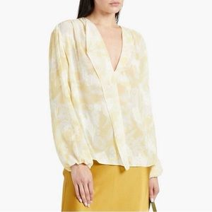 Vince Wheat Pastel Yellow Floral Print Blouse